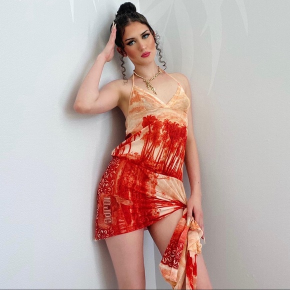 Jean Paul Gaultier Red Palm Tree Cover Up Mini Dress - Picture 3 of 6
